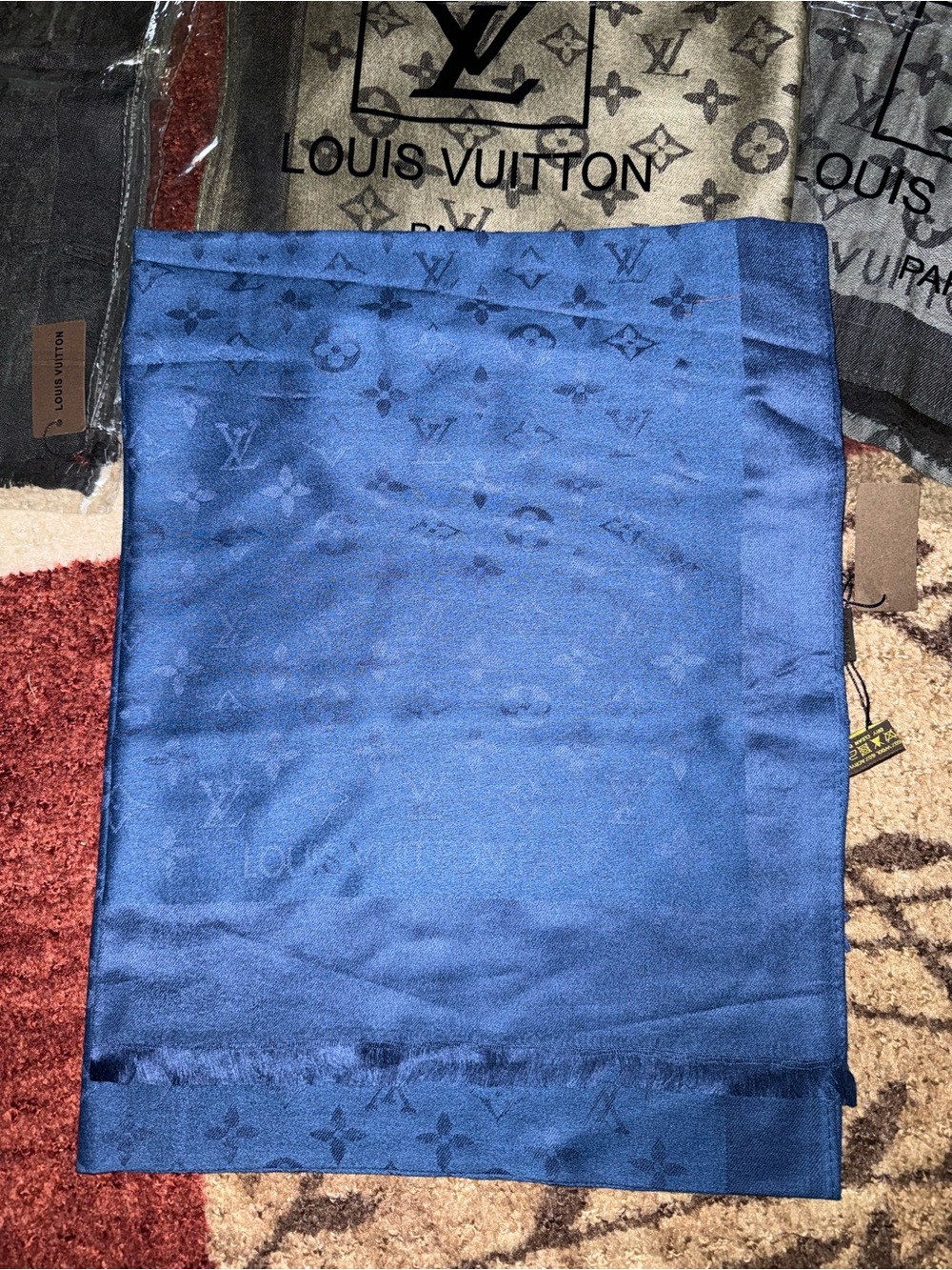 Blue/Blue Reversible Silk & Cashmere Fashion Scarf Wrap- NWT